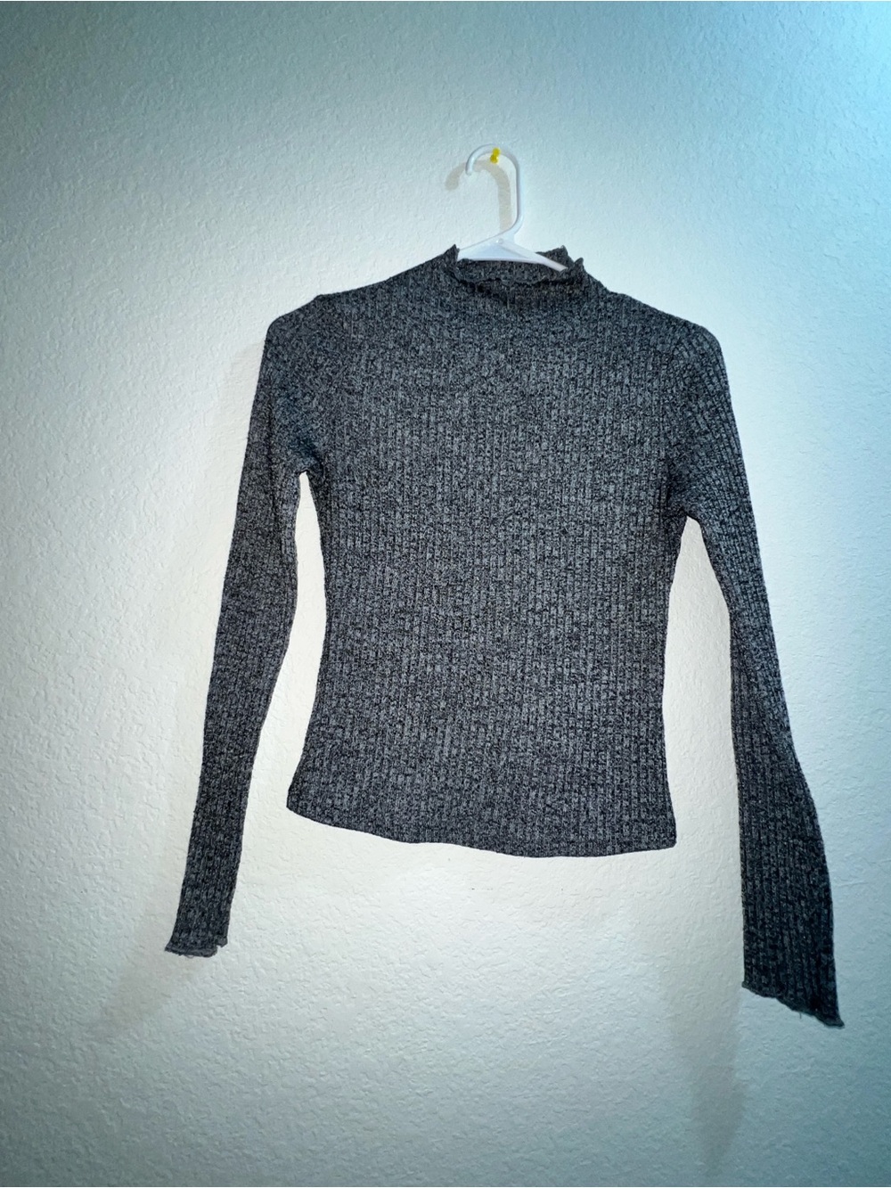 Ribbed Mock Neck Long Sleeve Top - Dark Heather Gray